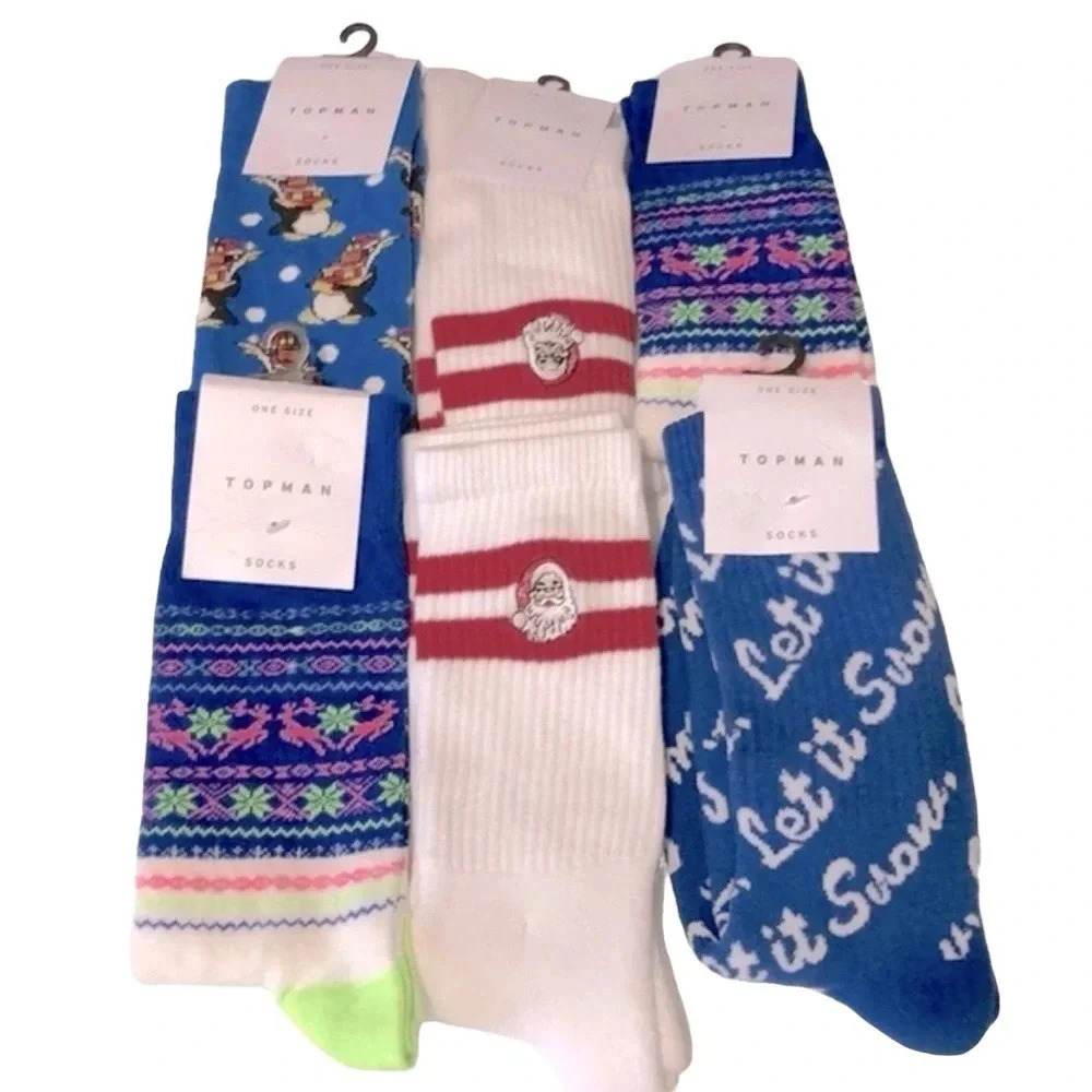 NEW Topman‎ Six Pairs Of Christmas Holiday Socks One Size